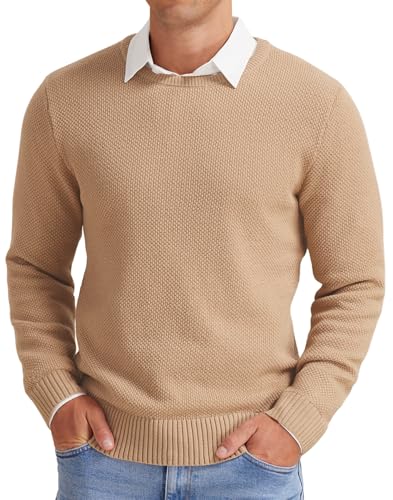 NITAGUT Herren Pullover Winter Basic Langarm Strickpullover Warm Casual Einfarbig Rundhals Sweatshirt,Kamel,2XL von NITAGUT