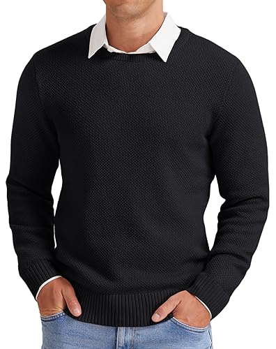 NITAGUT Herren Pullover Winter Basic Langarm Strickpullover Warm Casual Einfarbig Rundhals Sweatshirt,Schwarz,2XL von NITAGUT