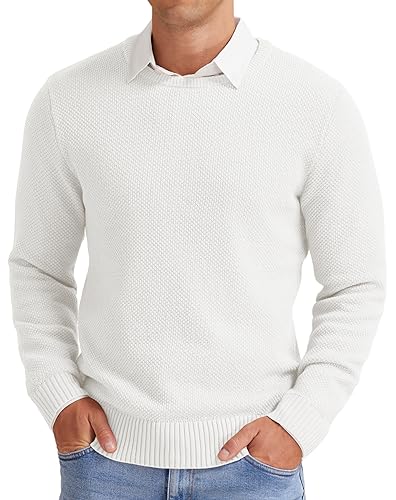NITAGUT Herren Pullover Winter Basic Langarm Strickpullover Warm Casual Einfarbig Rundhals Sweatshirt,Weiß,2XL von NITAGUT