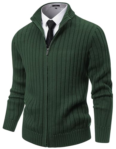 NITAGUT Herren Strickjacke Full Zip Stehkragen Langarm Baumwolle Casual Slim Fit Winter Pullover für Männer,Grün,L von NITAGUT