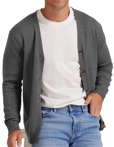 NITAGUT Strickjacke Herren Jacke Vintage gestreift Langärmel V-Kragen Knopf,Dunkelgrau,M von NITAGUT