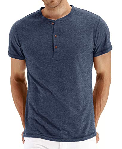 NITAGUT Herren T-Shirt Baumwolle Kurzarm Alltags-Henley-Hemd,Vg Navy blau,L EU von NITAGUT
