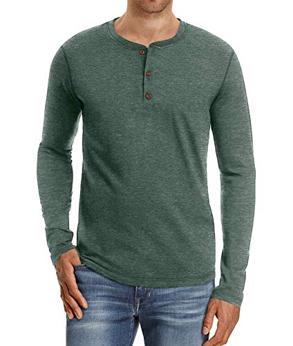 NITAGUT Herren T-Shirt Baumwolle Langarm Alltags-Henley-Hemd,Grün,L EU von NITAGUT
