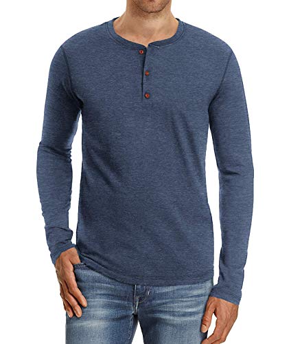 NITAGUT Herren T-Shirt Baumwolle Langarm Alltags-Henley-Hemd,Vg Navy blau,L EU von NITAGUT