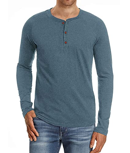 NITAGUT Herren T-Shirt Baumwolle Langarm Alltags-Henley-Hemd,Vg blau,L EU von NITAGUT