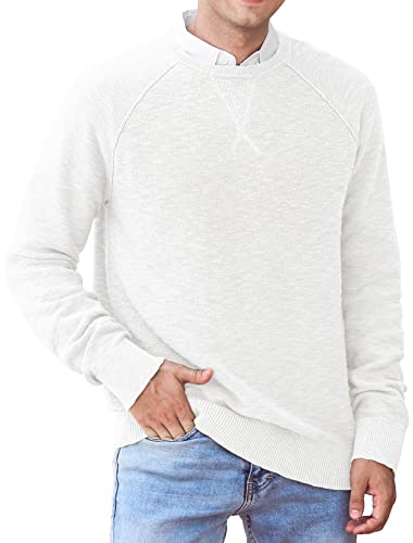 NITAGUT Pullover für Herren Einfarbig Rundhals Winter Pullover Warm Leicht Freizeit Slim fit Männer Business Strickpullover,Weiß,L von NITAGUT