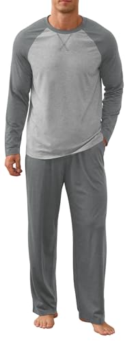 NITAGUT Schlafanzug Herren Lang Langarm-Pyjama Rundhalspullover und Schlafanzughose Nachtwäsche Kuschelig Weiche Winter-Pyjamas,Dunkelgrau,M von NITAGUT