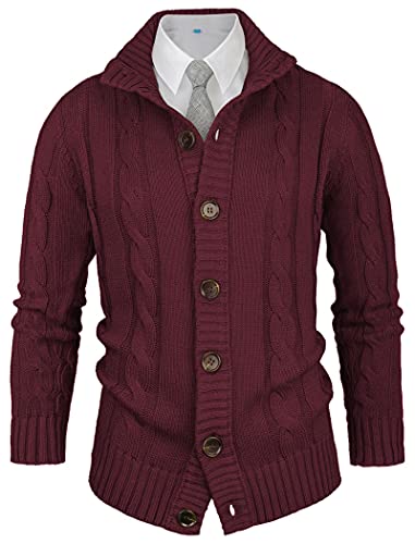 NITAGUT Strickjacken für Herren schlank Winter lässige Cardigans Herren Strickpullover Langarm warm,Burgundisch,Mittel von NITAGUT