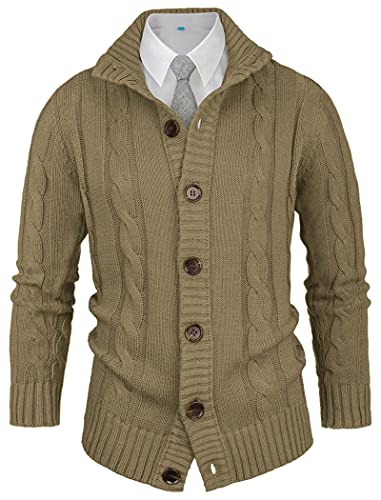 NITAGUT Strickjacken für Herren schlank Winter lässige Cardigans Herren Strickpullover Langarm warm,Khaki,Groß von NITAGUT