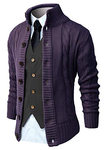 NITAGUT Strickjacken für Herren schlank Winter lässige Cardigans Herren Strickpullover Langarm warm,Lila,3X-Large von NITAGUT
