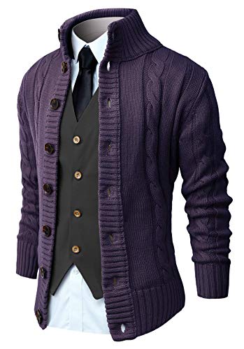 NITAGUT Strickjacken für Herren schlank Winter lässige Cardigans Herren Strickpullover Langarm warm,Lila,X-Large von NITAGUT