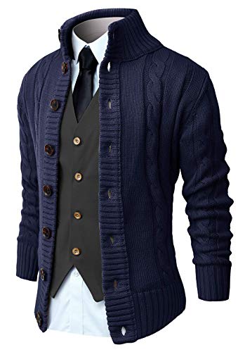 NITAGUT Strickjacken für Herren schlank Winter lässige Cardigans Herren Strickpullover Langarm warm,Navy Blau,X-Large von NITAGUT