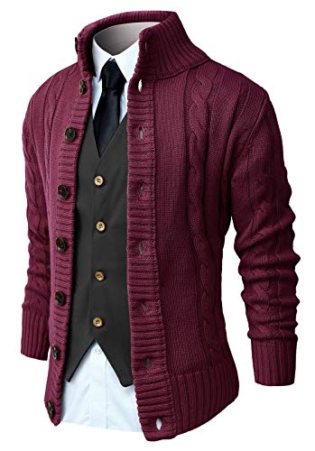 NITAGUT Strickjacken für Herren schlank Winter lässige Cardigans Herren Strickpullover Langarm warm,Weinrot,3X-Large von NITAGUT