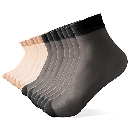 NITAIUN 14 Paar Damen Transparente Knöchel Söckchen, Transparent Mesh Socken Draußen Durchsichtige Socken Ankle Nylonsöckchen für Damen Homewear Strümpfe Schwarzer Hautton, Einheitsgröße (14 Paar) von NITAIUN