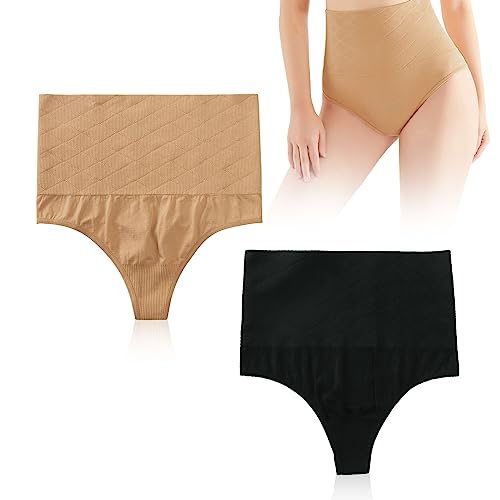 NITAIUN 2er Pack Bauchweg Unterhose Damen, Hohe Taille Frauen Slips Unsichtbar Seamless Panties High Waist Unterwäsche Mittlere Größe (Nackt, Schwarz) von NITAIUN
