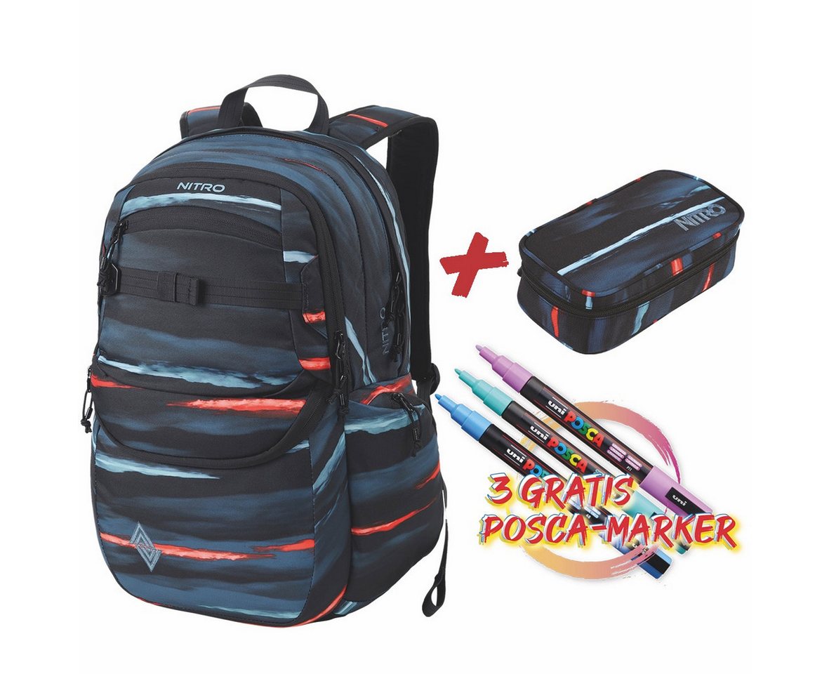 NITRO Freizeitrucksack Future Hero (Set, 3-tlg., inkl. Pencil Case XL), Schulrucksack Freizeitrucksack Laptoprucksack Mäppchen von NITRO