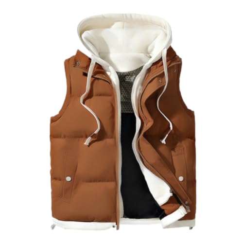 NITRY Basic Weste Herren Slim Fit Verdicken Warm Baumwollweste Herren Casual Komfortabel Mit Kapuze Outdoor Weste Herren Jugend Temperament Trend Weste Herren D-Caramel L von NITRY