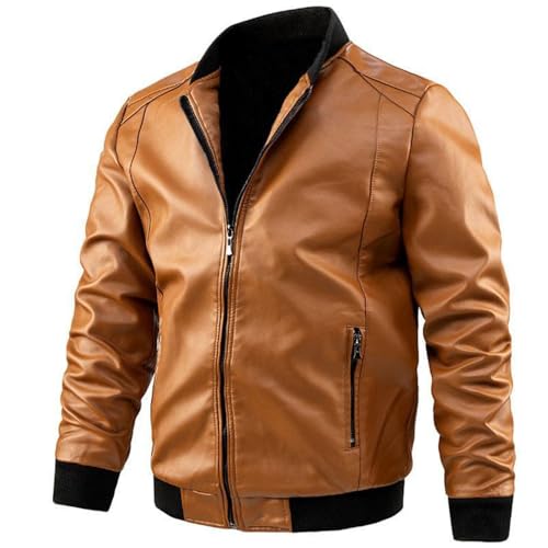 NITRY Jacke Herren Casual Mode Moto Jacke Herren Jugend Persönlichkeit Trend Übergangsjacke Herren Komfortabel Gutaussehend Kunstlederjacke Herren H-Yellow XL von NITRY