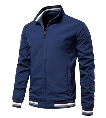 NITRY Jacke Herren Langarm Jacke Herren Casual Sport Einfarbig Jacke Herren Jugend Mode Trend Bomberjacken Herren Komfortabel Warm Outdoorjacke Herren I-Dark Blue XL von NITRY