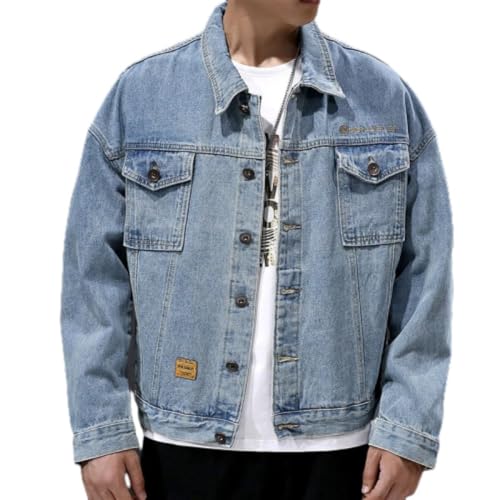 NITRY Jacke Herren Leichte Komfortabel Übergangsjacke Herren Langarm Jacke Herren Jugend Vintage Trend Outdoorjacke Herren Casual Mode All-Match Jeansjacke Herren D-Blue 4XL von NITRY