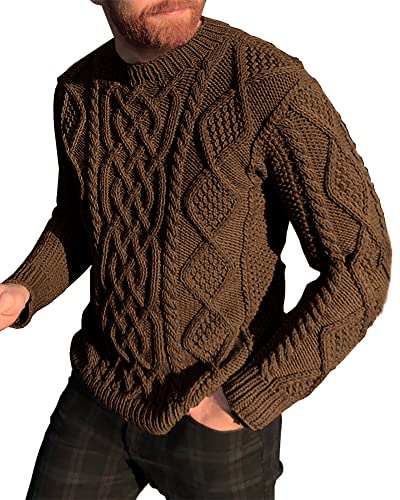 NIUBIA Herren Winter Strickpullover Einfarbig Casual Mode Pullover Langarm Zopfmuster Rippenpullover, braun, XX-Large von NIUBIA