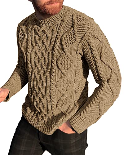 NIUBIA Herren Winter Strickpullover Einfarbig Casual Mode Pullover Langarm Zopfmuster Rippenpullover, khaki, Mittel von NIUBIA