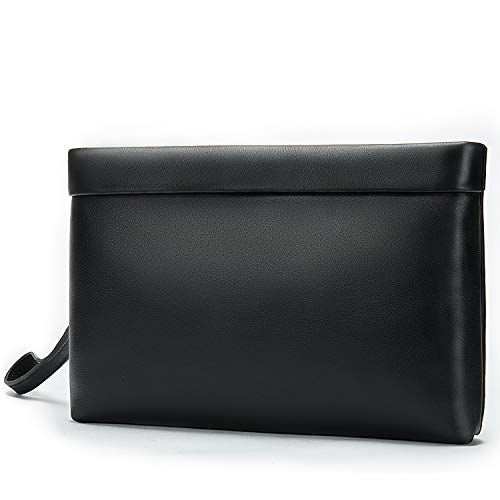 NIUCUNZH Handtasche für Herren Clutch Handtasche GroÃŸe börse mit Handgelenk, weiches Rindsleder - Schwarz - GroÃŸ von NIUCUNZH
