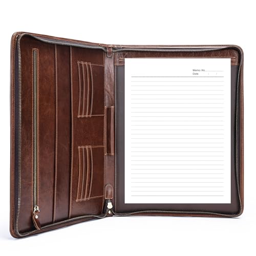 Portfolio aus echtem Leder, für Herren und Damen, Business-Reißverschluss, Padfolio, Organizer, Arbeit, Meeting, Ordner, Notizbuch, Alltag, Braun, Kaffee von NIUCUNZH