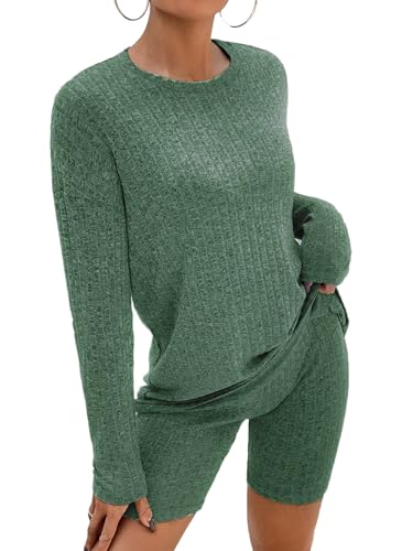 NIUDAU Damen 2 Stück Strickanzug aus Langarm Strickpullover Und Jogginghose Zweiteilige Beiläufig Outfit Freizeitanzug Sportanzug Loungewear Set von NIUDAU