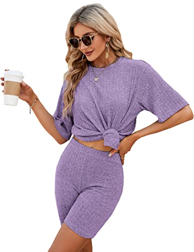 NIUDAU Schlafanzug Damen Kurz Pyjama Kurzarm Pyjamas Set Loungewear Set Nachtwäsche Top und Shorts Zweiteilig Sleepwear Hausanzug Sommer von NIUDAU