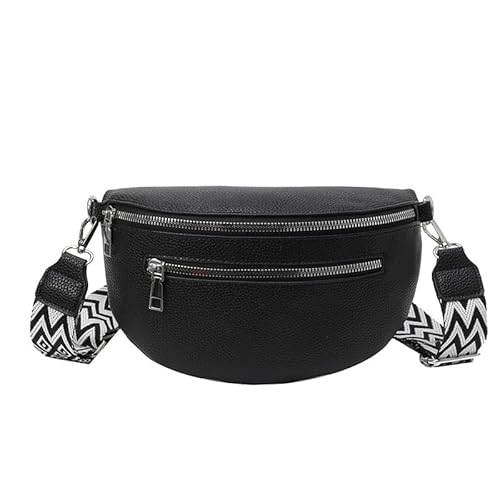 NIUDYP Damen Umhängetasche Crossbody Bag aus Leder mit 3 Fächern abnehmbarem Schultergurt Elegante Handytasche Brusttasche für Reisen Einkaufen Alltag 25x10x15 cm Schwarz von NIUDYP