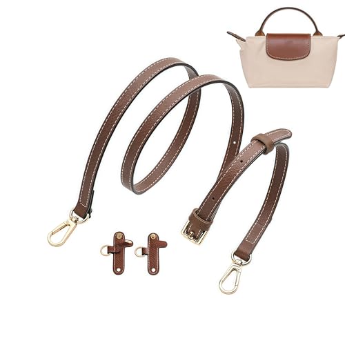 NIUDYP Leder Schultergurt für Taschen Damen, Verstellbarer Trageriemen 90-120 cm, Crossbody Gurt mit 2 Adapter, 1,2 cm Breite Echtleder, Braun, Gold-Knöpfe von NIUDYP