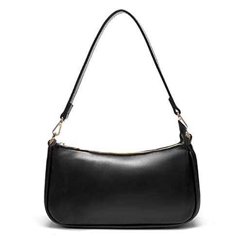 NIUEIMEE ZHOU Schultertasche für Damen, Retro, veganes Leder, klassische Clutch, Handtasche, Geldbörsen mit Reißverschluss, Schwarz, Small, Umhängetasche von NIUEIMEE ZHOU