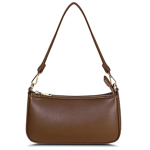 NIUEIMEE ZHOU Schultertasche für Damen Retro Vegan Leder Klassische Clutch Tote Handtasche mit Reißverschluss, braun, Small, von NIUEIMEE ZHOU