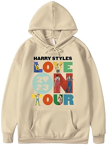 NIUHE 2023 Briefdruck Herren Casual Kapuzenpullover Harry Styles Pullover Zeichen Druck auf Brust und Rücken Sweat Langarm Sport Sweatshirt(Khaki,2XL) von NIUHE