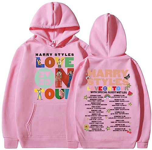 NIUHE 2023 Briefdruck Herren Casual Kapuzenpullover Harry Styles Pullover Zeichen Druck auf Brust und Rücken Sweat Langarm Sport Sweatshirt(Rosa,2XL) von NIUHE