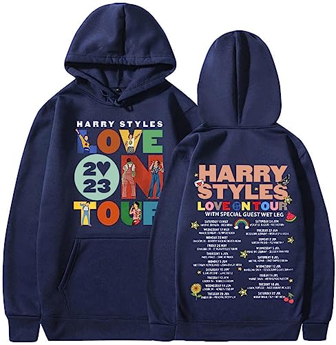 NIUHE 2023 Briefdruck Herren Casual Kapuzenpullover Harry Styles Pullover Zeichen Druck auf Brust und Rücken Sweat Langarm Sport Sweatshirt(Tibetisches Blau,4XL) von NIUHE