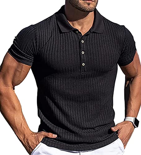 NIUHE Herren Poloshirt Kurzarm T-Shirts Lässig Klassisch Muskel Sport Tennis Golf Basic(Schwarz,S) von NIUHE