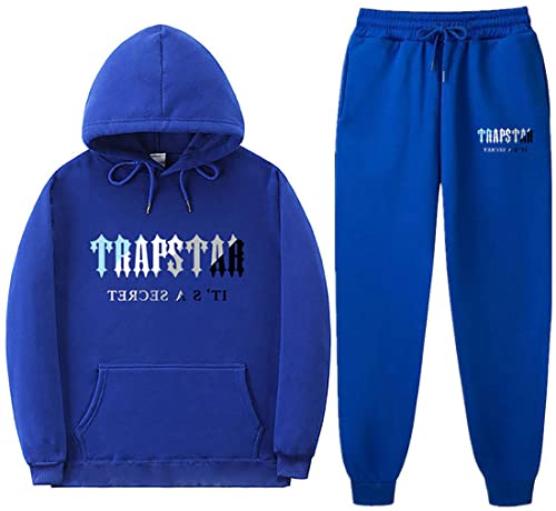 NIUHE Herren Tiger Printed Trainingsanzug Sets Buchstabe Druck Freizeit Kapuzenpullover 2-teilig mit Kapuze Sporthose Jogginganzug(Blau 004,M) von NIUHE