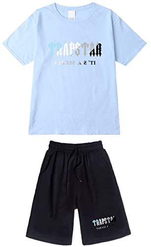 NIUHE Herren Tiger Printed Trainingsanzug T-shirts 2-teilig Sets Buchstabe Druck Kurzarm Freizeit Kurzarmanzug Kurzarm Und Jogginganzug(Blau 004,S) von NIUHE