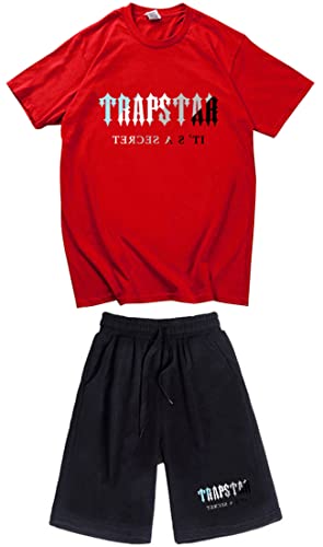 NIUHE Herren Tiger Printed Trainingsanzug T-shirts 2-teilig Sets Buchstabe Druck Kurzarm Freizeit Kurzarmanzug Kurzarm Und Jogginganzug(Rot 004,M) von NIUHE