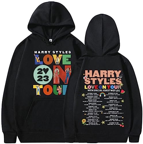 NIUHE 2023 Briefdruck Herren Casual Kapuzenpullover Harry Styles Pullover Zeichen Druck auf Brust und Rücken Sweat Langarm Sport Sweatshirt(0 Schwarz,2XL) von NIUHE