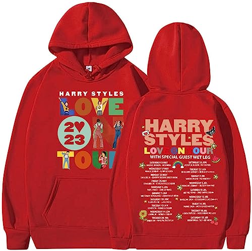 NIUHE 2023 Briefdruck Herren Casual Kapuzenpullover Harry Styles Pullover Zeichen Druck auf Brust und Rücken Sweat Langarm Sport Sweatshirt(Rot,S) von NIUHE