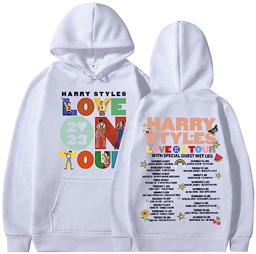 NIUHE 2023 Briefdruck Herren Casual Kapuzenpullover Harry Styles Pullover Zeichen Druck auf Brust und Rücken Sweat Langarm Sport Sweatshirt(Weiß,M) von NIUHE