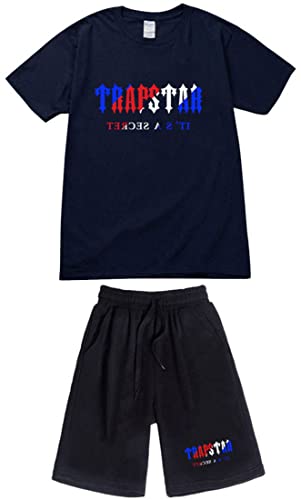 NIUHE Tiger Printed Herren Trainingsanzug Sets T-shirts Kurzarm Freizeit Jogginganzug 2-teilig Kurzarm Und Sporthose Kurzarmanzug(Marineblau 003,S) von NIUHE