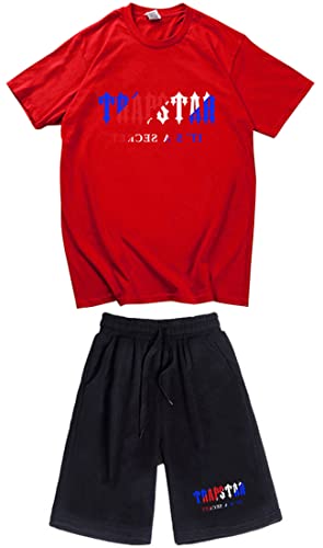 NIUHE Tiger Printed Herren Trainingsanzug Sets T-shirts Kurzarm Freizeit Jogginganzug 2-teilig Kurzarm Und Sporthose Kurzarmanzug(Rot 003,S) von NIUHE