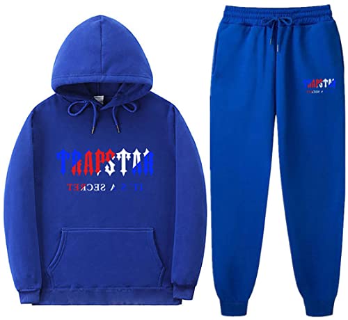 NIUHE Tiger Printed Sportbekleidung Zweiteiliger Herren Jogginganzug Bedruckt Mit Buchstaben Jacke Mit Taschen Sporthose Kapuzensweatshirt(Blau 003,L) von NIUHE