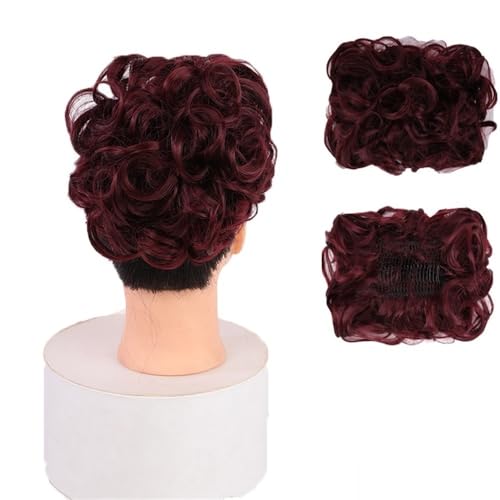Haarknoten, Synthetischer Kamm-Clip – Locken-Dutt-Verlängerung for Frauen – Ideales Chignon-Hochsteckfrisur-Haarteil für Damen(Wine red) von NIUHUAHUI