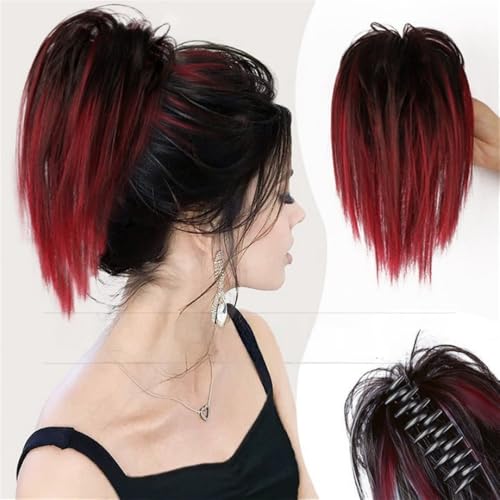 Haarknoten Hühnerstall Kugelkopf Perücke Greifclip Hot Girl Kopfschmuck Haarpaket Lazy Fluffy Dish Perücke Hai Clip Perücke Haarring Pferdeschwanz für Einclipsen für lockiges Haar(Black red gradient) von NIUHUAHUI