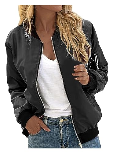 Damen Jacke Sommerjacke Damen Dünne Jacke Damen Kurz Geschnittene Jacke Kurz Mantel Leichte Übergangsjacke Lässige Oberbekleidung Mit Reißverschluss Ohne Kapuze (Color : Noir, Size : L) von NIULI